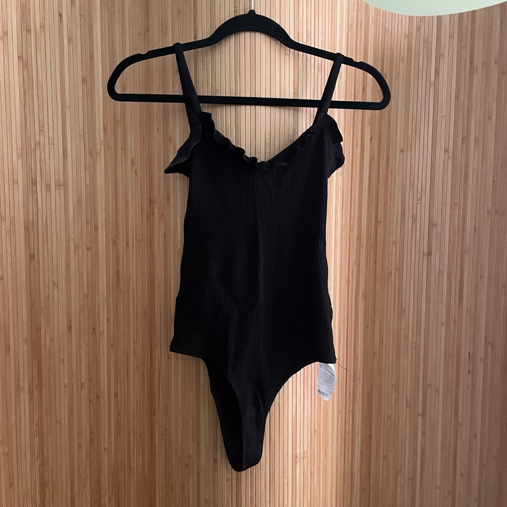Reformation ruffle ribbed bodysuit